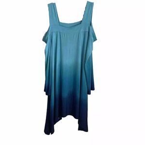 Clara Sun Woo Blue Dip Dye Cold Shoulder Tunic Slinky Wrinkle Free